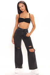 Oh So Cool Ripped Wide Leg Jeans - Black Ins Street